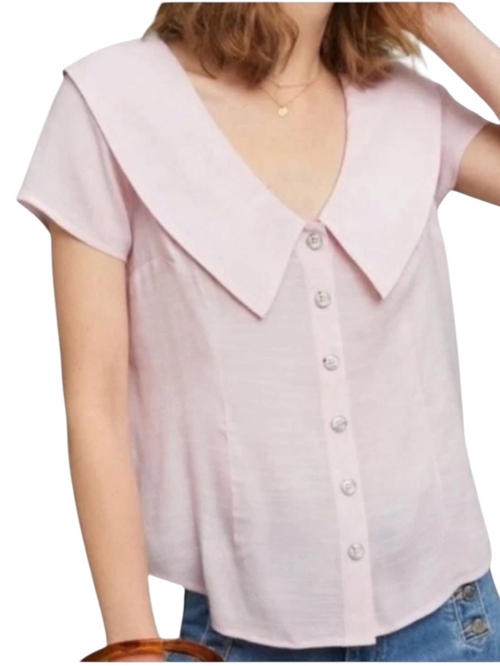 Maeve Anthropologie Peter Pan collared button down top Sz 6 excellent condition